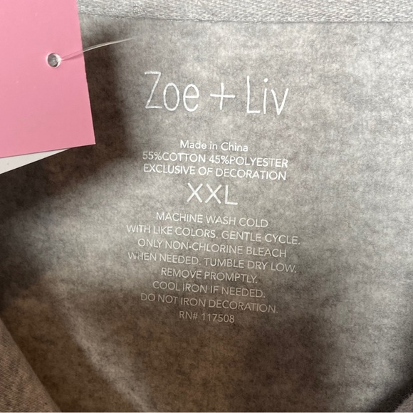 Zoe + Liv Malibu Tennis Club Graphic Heather Gray Zippered Sweatshirt Size XXL - Picture 13 of 13